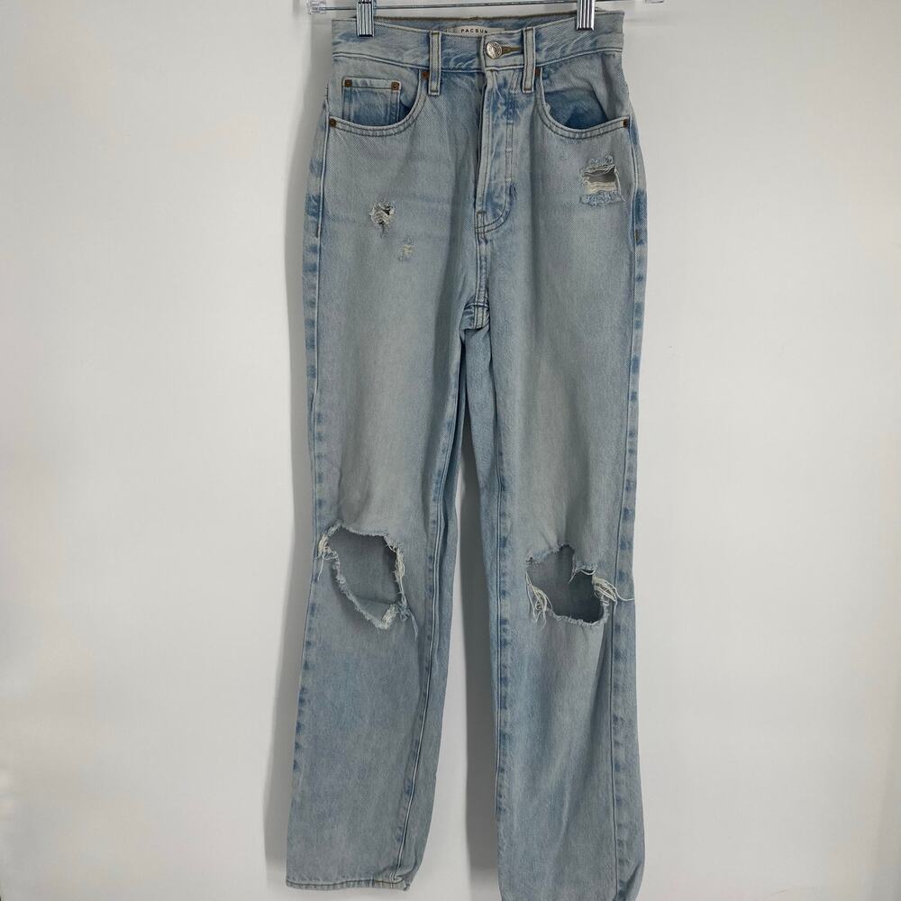 Pacsun Jeans Womens 22 Dad High Waisted Button Fly Distressed Coastal Light Wash